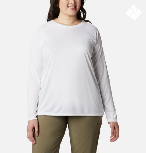 Columbia PFG Tidal Tee II Long Sleeve Gensere Dame Hvite | Plus Size 59612O